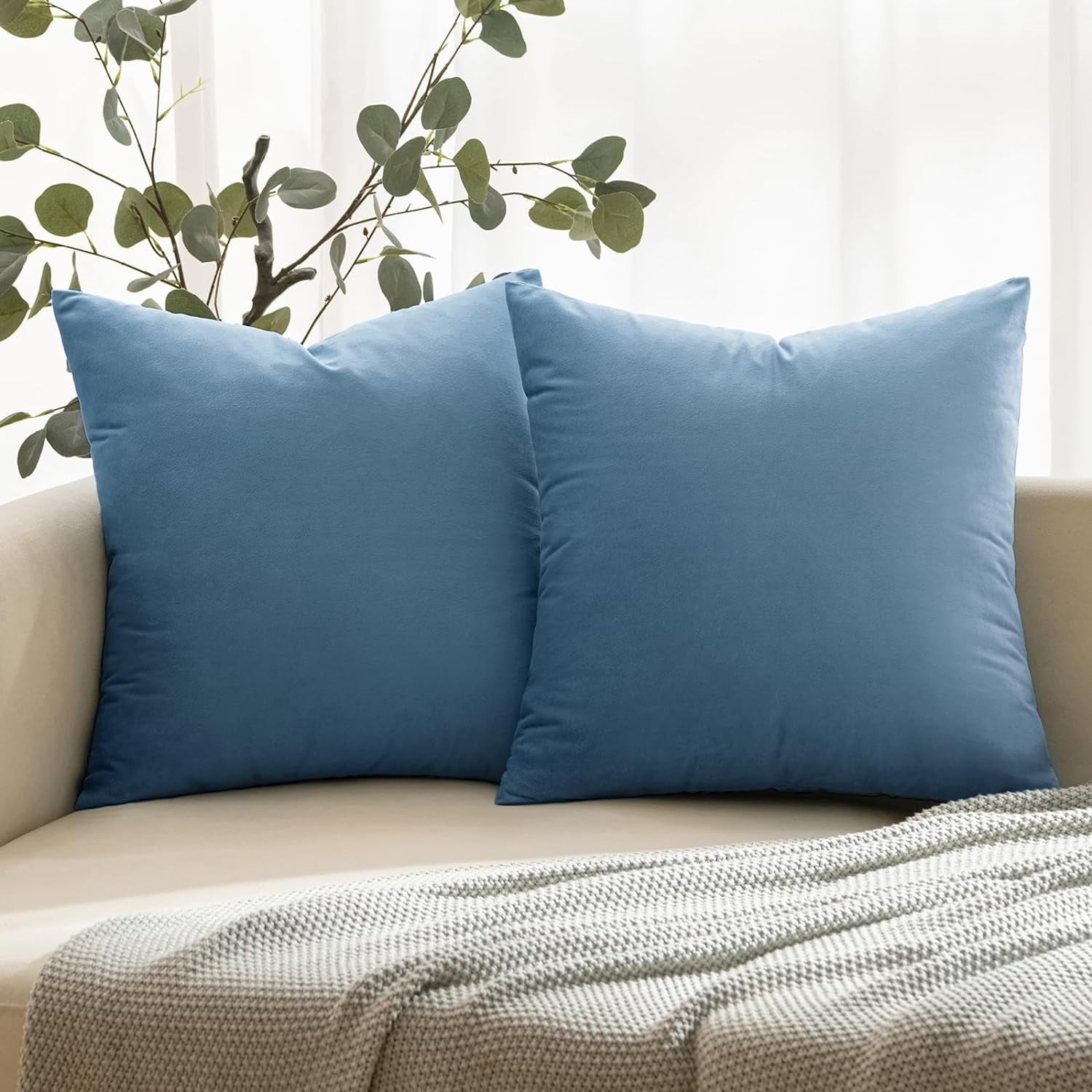 Dtwnek Pack of 2 Velvet Throw Pillow Covers Decorative Soft Velvet Pillow Case Square Cushion Case for Couch Sofa Bed, 16"x16"