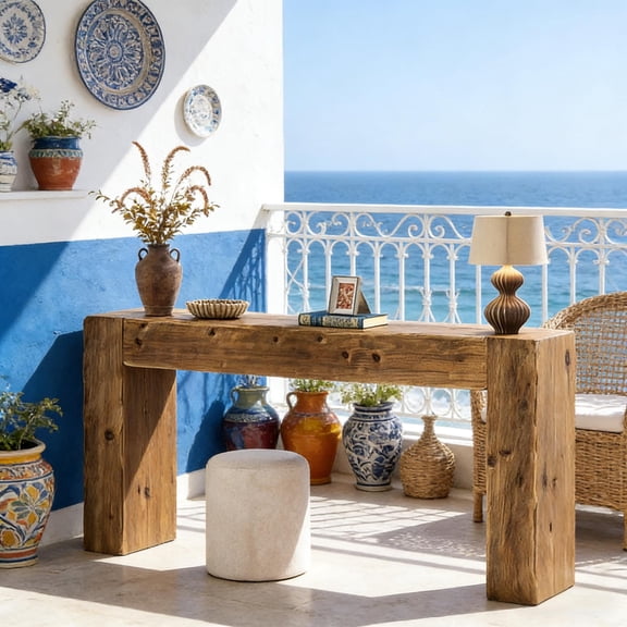 Dtwnek Rectangle End Table Console Table Wood Coffee Table for Living Room, Kitchen, Bar, Brown