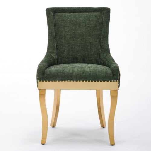 Dtwnek Set of 2 Chenille Dining Chair with Gold Plated Legs, Upholstered Dining Chair for Dining Room, Living Room, Green