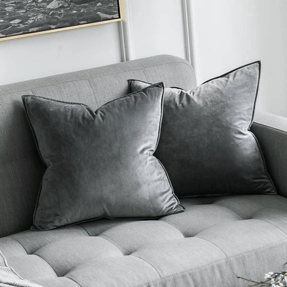 Dtwnek Set of 2 Soft Velvet Throw Pillow Covers Modern Square Home Decor Cushion Case for Bed Couch Sofa, 24 x 24 inch