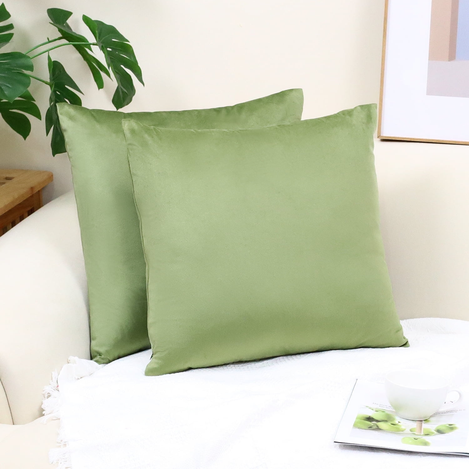 Green Velvet Euro Throw Pillow Covers Set of 2