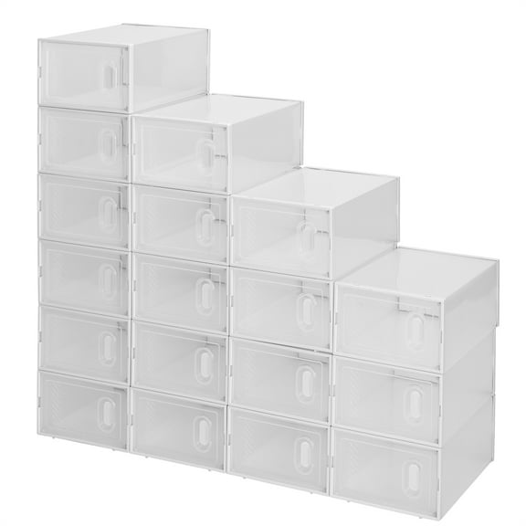 Dtwnek Shoe Storage Boxes 18 Pack Plastic Stackable, White