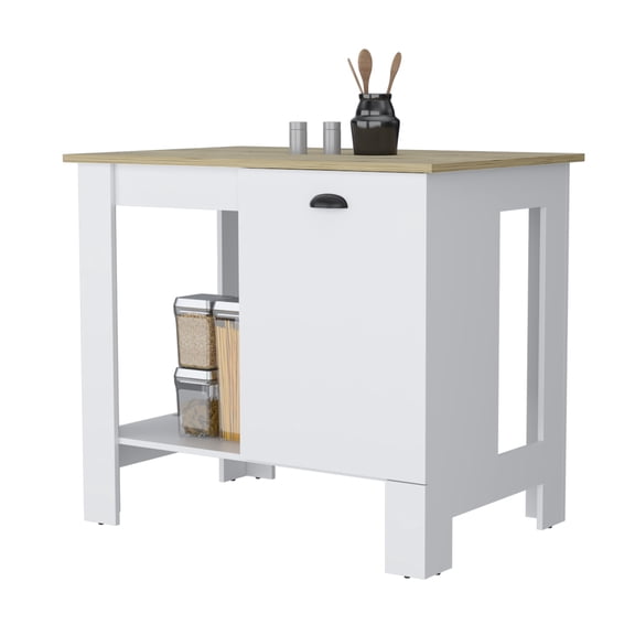 Dtwnek Single Door Kitchen Island with Lower Open Shelf, Counter Height Island Table for Dining Room, Kitchen, Bar