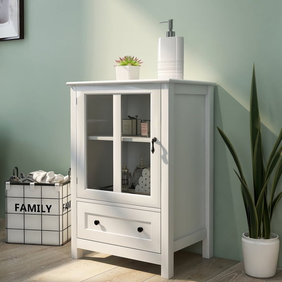Dtwnek Single Glass Doors Storage Cabinet with 1 Drawer