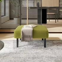 Dtwnek Soft Padded Seat Ottoman with Wood Legs, Corduroy Fabric Square Footstool for Living Room, Office, Bedroom, Olive Green
