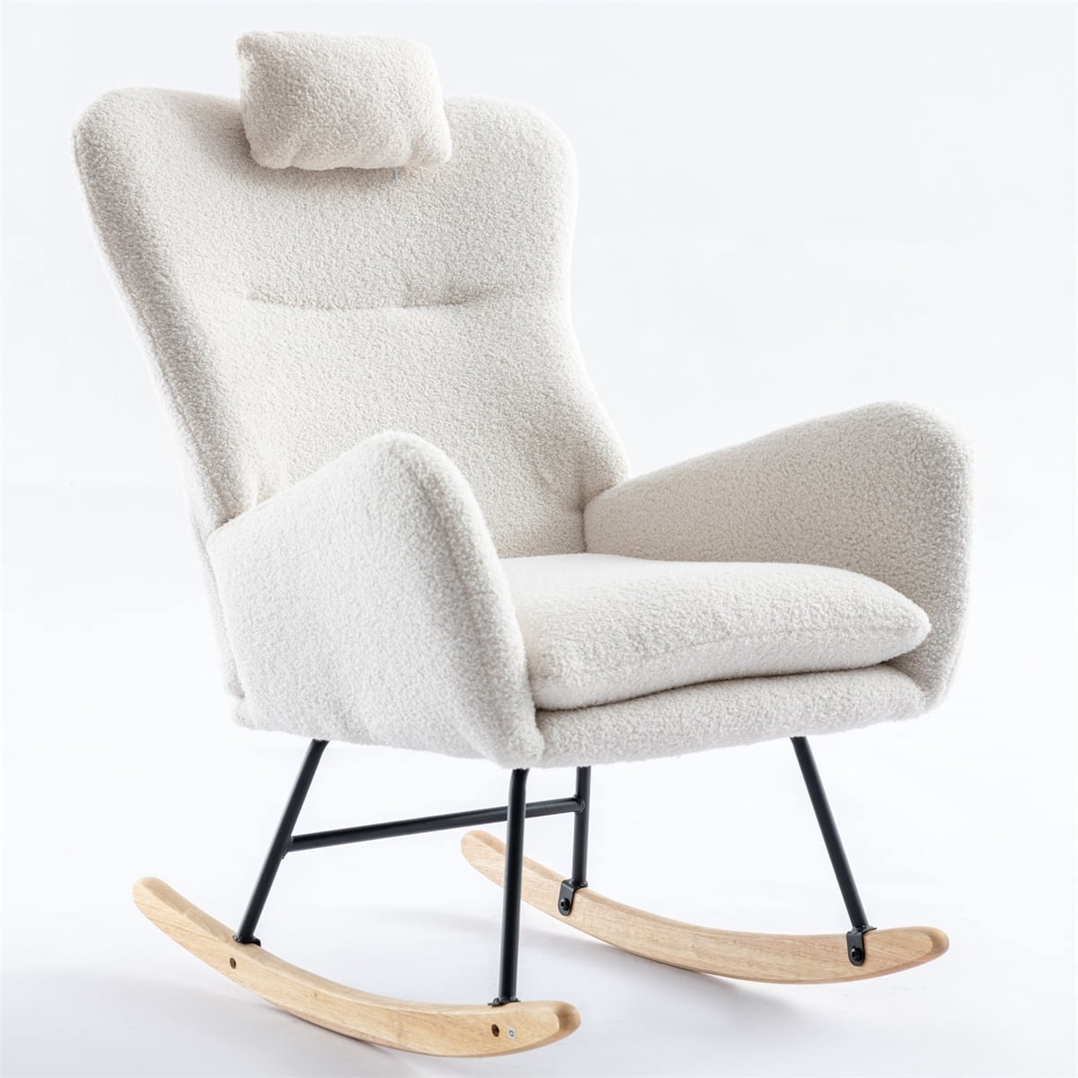 Dtwnek Soft Velvet Fabric Rocking Chair with Safe Solid Wood Base for ...
