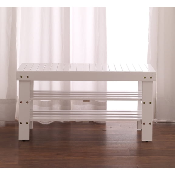 Dtwnek Solid Wood Shoe Bench for Living Room, White
