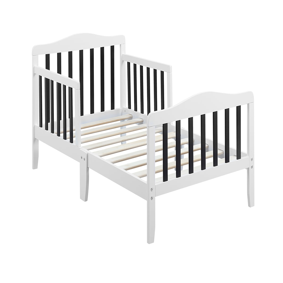Dtwnek Solid Wood Toddler Bed for Living Room, White + Black