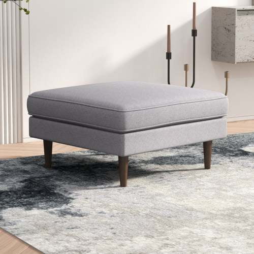 Dtwnek Square Upholstered Linen Ottoman with Wood Legs, Perfect for Living Room, Bedroom, Office, Light Gray