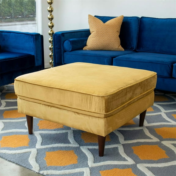 Dtwnek Square Upholstered Velvet Ottoman for Living Room, Bedroom, Office, Yellow