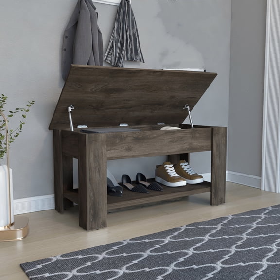 Dtwnek Storage Bench with 1 Shelf, Perfect for Home Living Room Office, Dark Brown
