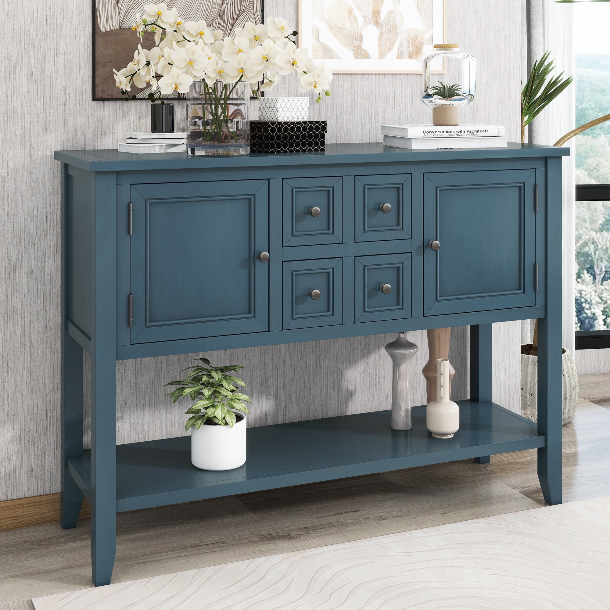 Dtwnek Storage Console Table with 4 Small Drawers and Bottom Shelf for ...