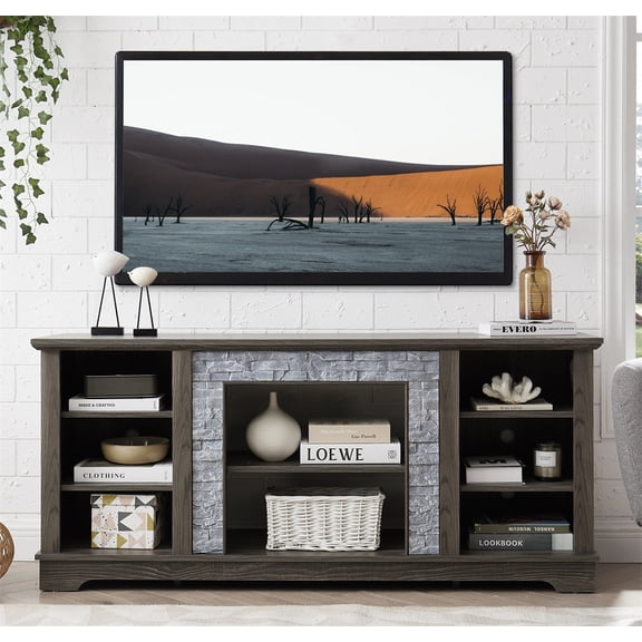 Dtwnek TV Media Stand for TVs up to 65", Modern Entertainment Console with Open Storage Space, Gray