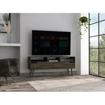 Dtwnek TV Stand for TVs up to 60", Wood TV Cabinet with 3 Shelf and 2 Drawer, Media Console for Home, Living Room, Dark Brown