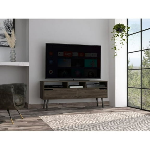 Dtwnek TV Stand for TVs up to 60", Wood TV Cabinet with 3 Shelf and 2 Drawer, Media Console for Home, Living Room, Dark Brown