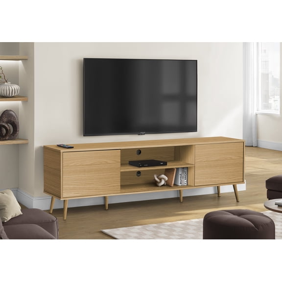 Dtwnek TV Stand for TVs up to 72", Entertainment Center with 2 Doors and 2 Open Shelves, TV Cabinet for Living Room, Bedroom