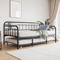 Dtwnek Twin Size Metal Daybed Frame with Trundle, Steel Platform Bed with Headboard, No Box Spring Needed, Black