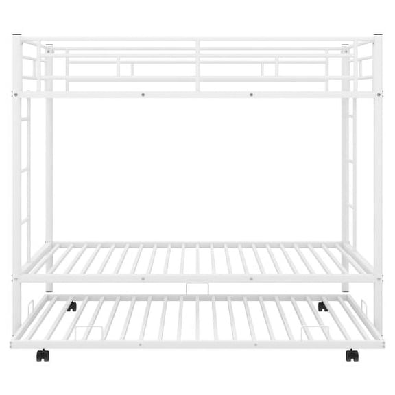 Dtwnek Twin over Twin Metal Bunk Bed with Trundle, White