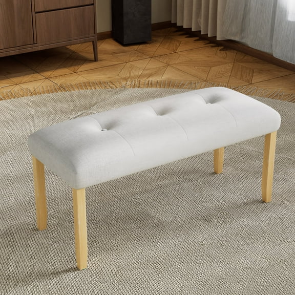 Dtwnek Upholstered Bench with Wood Legs, Upholstered Dining Bench for Bedroom, Dining Room, Living Room, Entryway, Beige+Brown