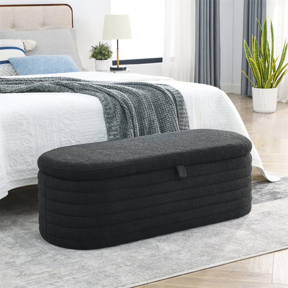 Dtwnek Upholstered Fabric Storage Bench End of Bed Stool with Safety ...