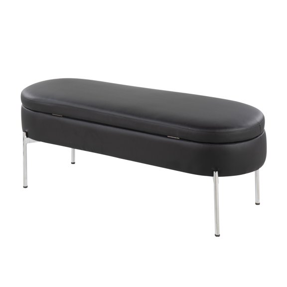 Dtwnek Upholstered Storage Bench with Metal Legs, Faux Leather Storage Ottoman for Living Room, Office, Bedroom, Black