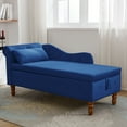 thumbnail image 1 of Dtwnek Velvet Modern Upholstered Rolled Lounge Chair for Bedroom with Storage & Pillow and Nailhead Trim for Living Room Bedroom Office, Navy Blue, 1 of 9