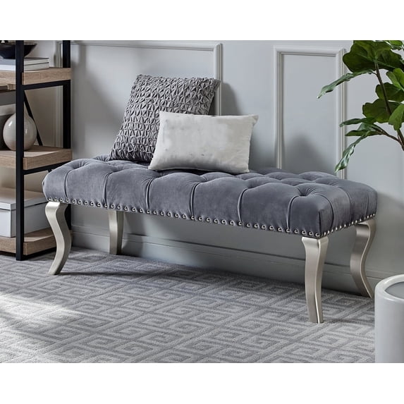Dtwnek Velvet Upholstered Bench for Living Room, Bedroom, Gray