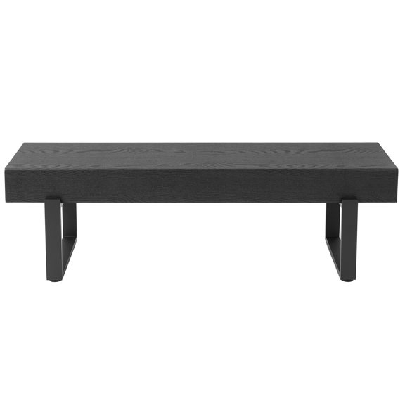 Dtwnek Wood Bench with Metal Base, 59" Rectangle Shoe Bench for Entryway, Living Room, Bedroom, Black
