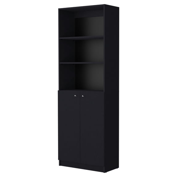 Dtwnek Wood Bookcase Book Storage Display Rack with 3 Shelves and 2 Door Cabinet