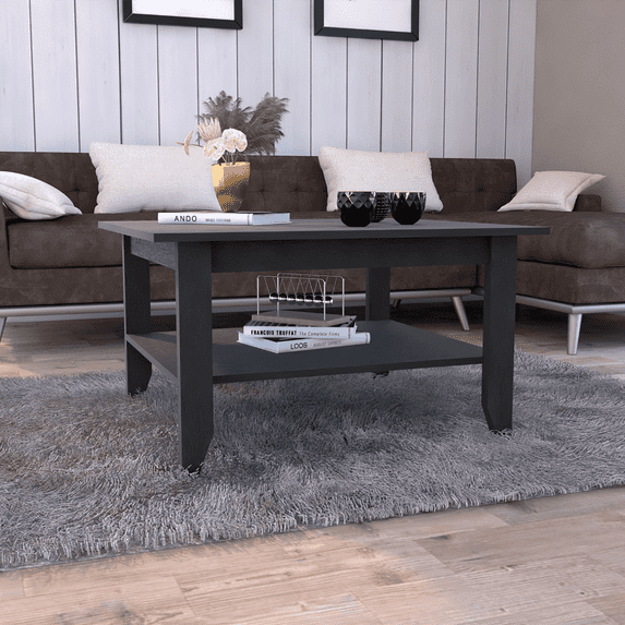 Dtwnek Wood Coffee Table with 1 Shelf, Black