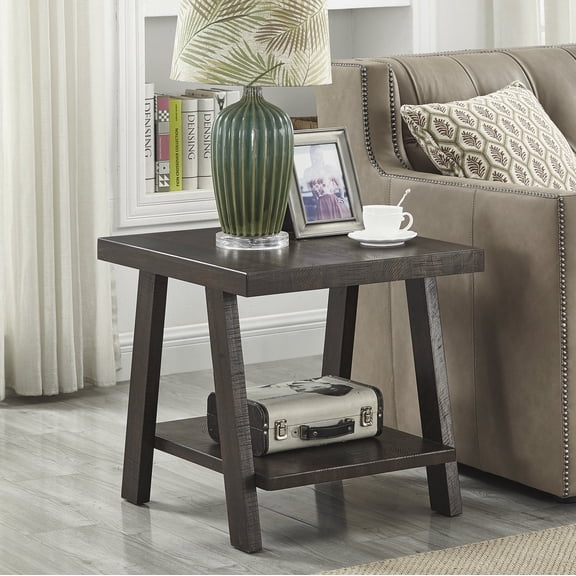 Dtwnek Wood End Table with Bottom Shelf, Side Table for Living Room, Office, Dark Brown