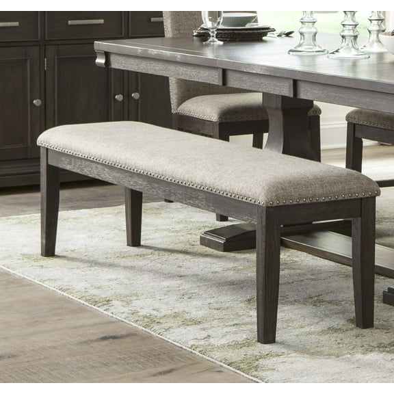 Dtwnek Wood Framed Bench Upholstered Rustic Brown Finish Dining Room Bench