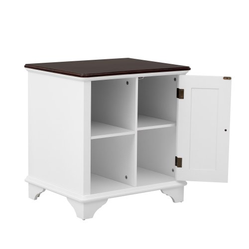 Dtwnek Wood Side Table with 2 Baskets and 1 Door, End Table for Living Room, Office, White