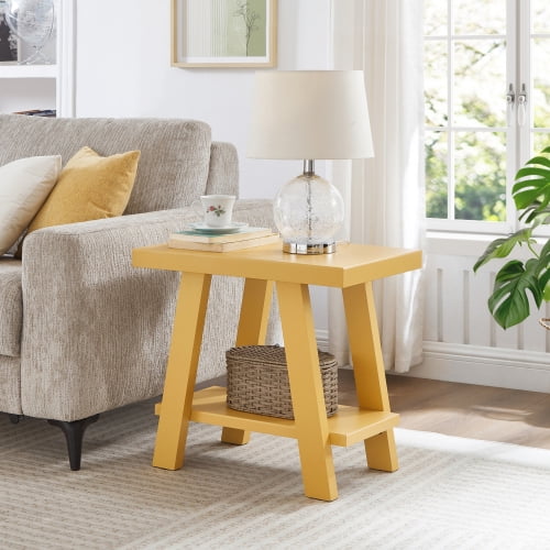 Dtwnek Wood Side Table with Shelf, Rectangle Coffee Table for Living Room, Office, Yellow