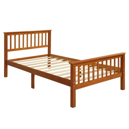 Dtwnek Wood Twin Size Platform Bed with Headboard and Footboard, Brown