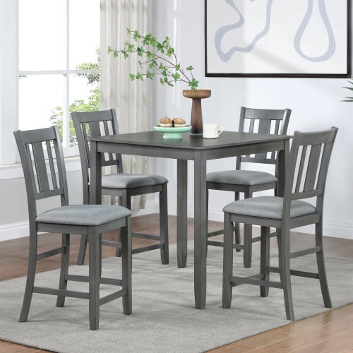 Dtwnek Wooden Dining Table with 4 Pack Chair, Modern Squar Dining Table Chair Set for Living Room, Dining Room, Gray