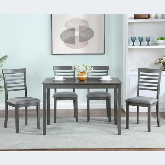 Dtwnek Wooden Dining Table with 4 Pack Chair, Rectangular Dining Desk Chair Set for Living Room, Dining Room, Gray