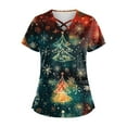 Dtxabr Christmas Scrubs Tops for Women Nurses V Neck Short Sleeve Scrub