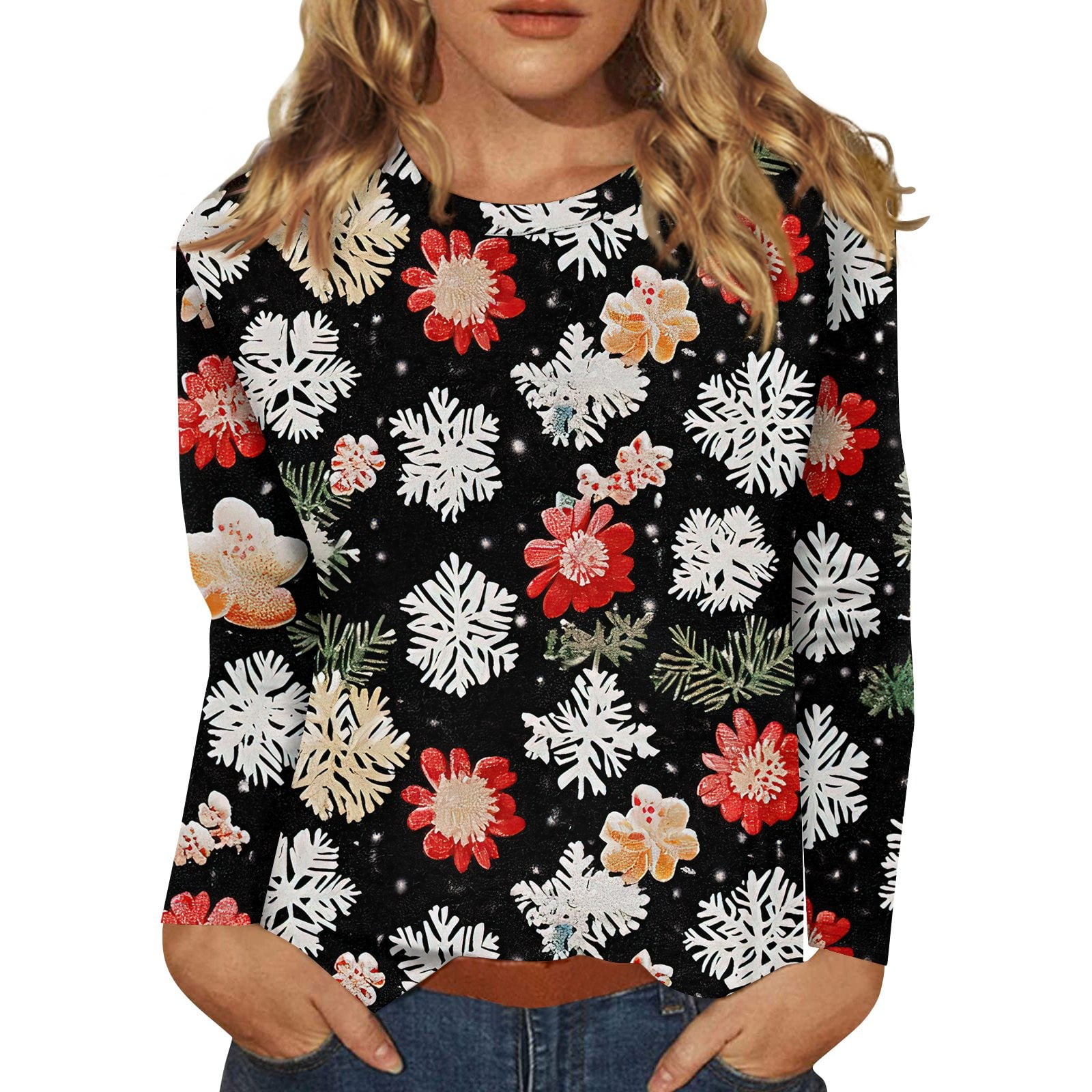 Dtxabr Women's Novelty Christmas Sweatshirts Crew Neck Deer Long Sleeve