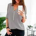 thumbnail image 1 of Dtydtpe 2024 Clearance Sales, Blouses for Women, Women's Chiffon Casual V Neck Long Sleeve Zipper Front Loose Shirt Top Blouse Womens Tops Grey, 1 of 6