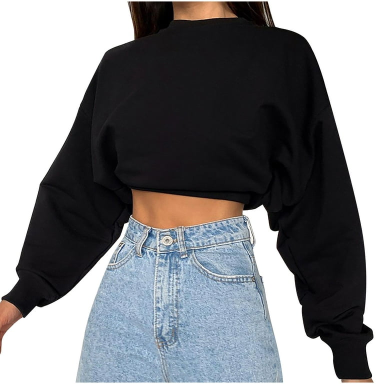 Dtydtpe 2024 Clearance Sales, Crop Tops for Women, Personality Short Long- Sleeved Sweater Waist Slim Crop Top Womens Long Sleeve Tops Hoodies for  Women 