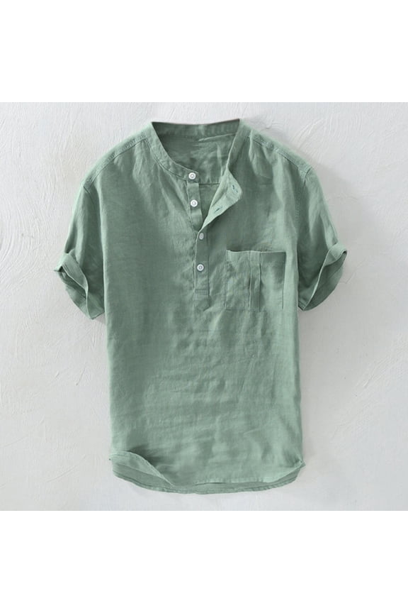 ,Flannel Shirt for Men, Men's Summer Cotton Button Short Sleeves Fashion Large Blouse Top Mens Shirts Green