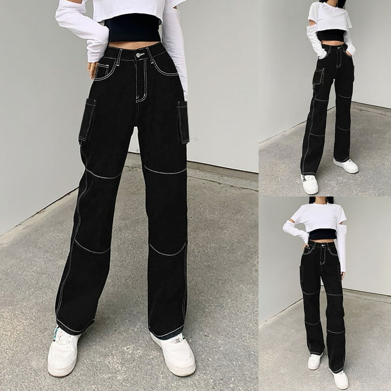 Dtydtpe 2024 Clearance Sales, Wide Leg Pants for Women, Women's Stitching  High Waist Loose Straight Trousers Casual All-Match Jeans Cargo Pants Women