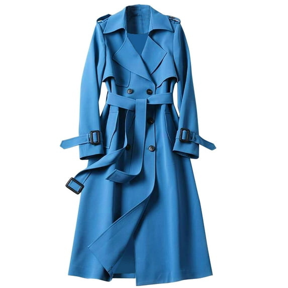 Dtydtpe 2024 Clearance Sales, Winter Coats for Women, Women Overcoat Solid Slim Fit Coat Jacket Long Outerwear Windbreaker Trench Womens Tops Blue