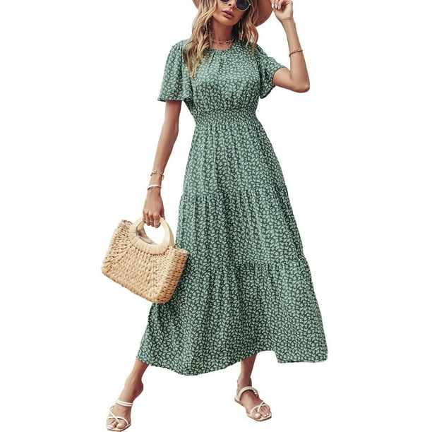 Cotton Wood ear sleeve Elastic waist Maxi Dresses Cotton Wood ear sleeve Elastic waist Maxi Dresses