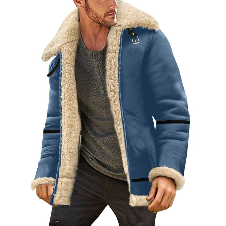 Dtydtpe Clearance Sales Shacket Jacket Men Plus Size Coat Lapel Collar Padded Leather Jacket Vintage Thicken Coat Sheepskin Jacket Mens Long Sleeve Tops Winter Coats for Men Walmart