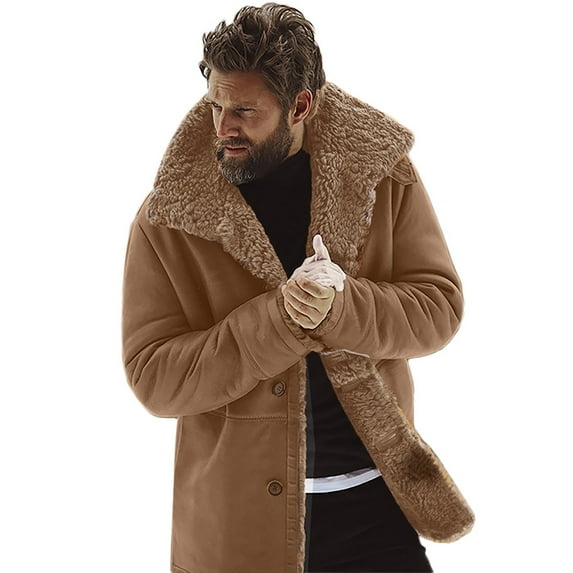 Dtydtpe Clearance Sales, Shacket Jacket Men Winter Sheepskin Jacket Warm Wool Lined Mountain Lamb Jackets Coat Mens Long Sleeve Tops Winter Coats for Men
