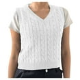 thumbnail image 1 of Dtydtpe Clearance Sales, Vests for Women, Women's Knitted V-Neck Vest Sleeveless Top Pullover Uniform Cropped Sweater Sleeveless Sweaters for Women, White, 1 of 4