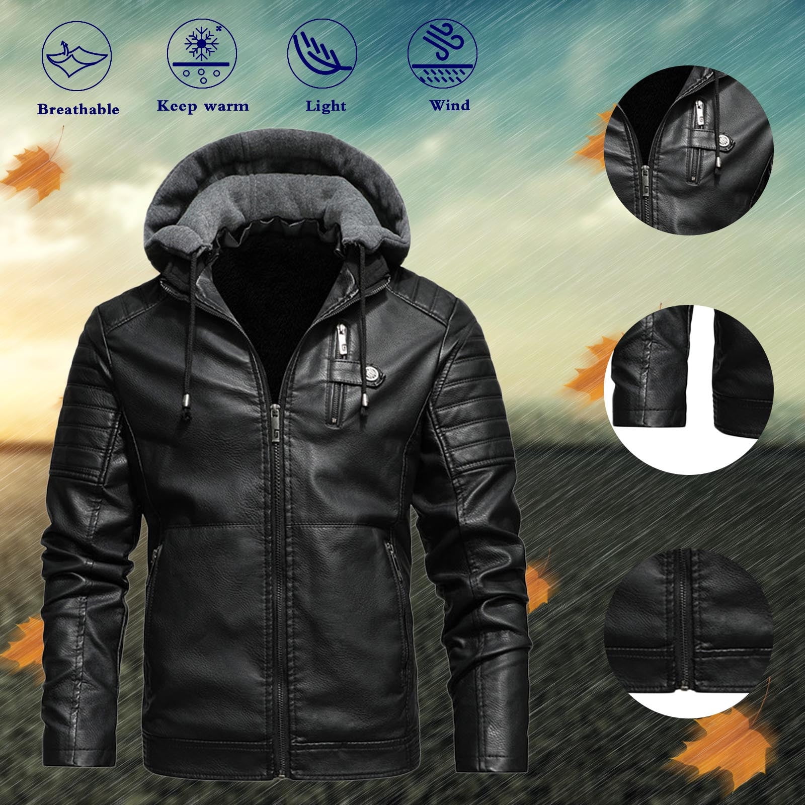 Leather coat with hoodie deals