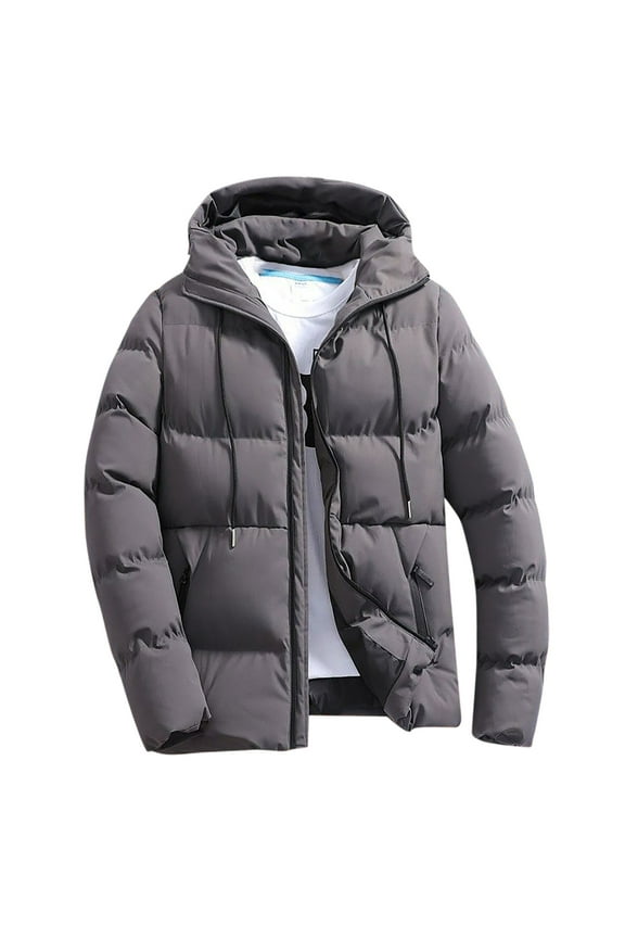 Heated Jacket, North Face Jacket Men, Men Autumn and Winter Solid Zipper Hooded Loose Outdoor Cotton Coat Top Blouse Jacket Jackets for Men Dark Gray XL